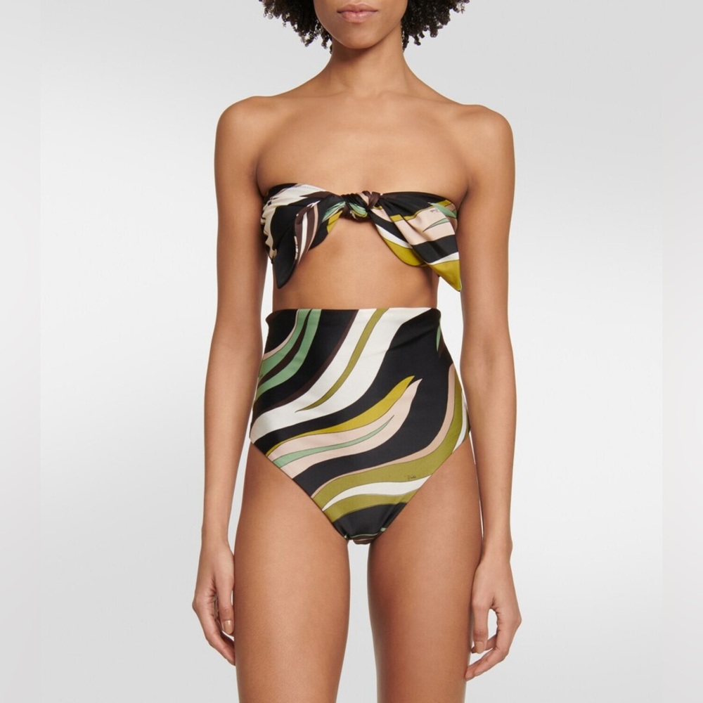 Emilio Pucci NWT Fiamme Bandeau Bikini Top & Bottoms FULL SET Green Multi